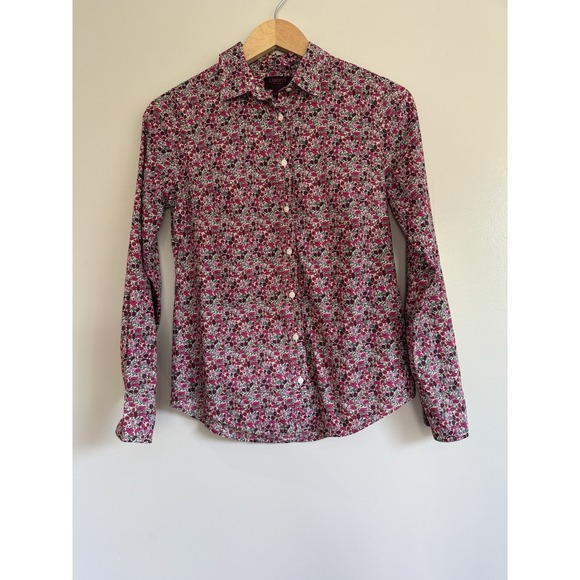 J. Crew Tops - J Crew Liberty Women's Pink Red Floral Button Up Long Sleeve Shirt Colorful Sz 2